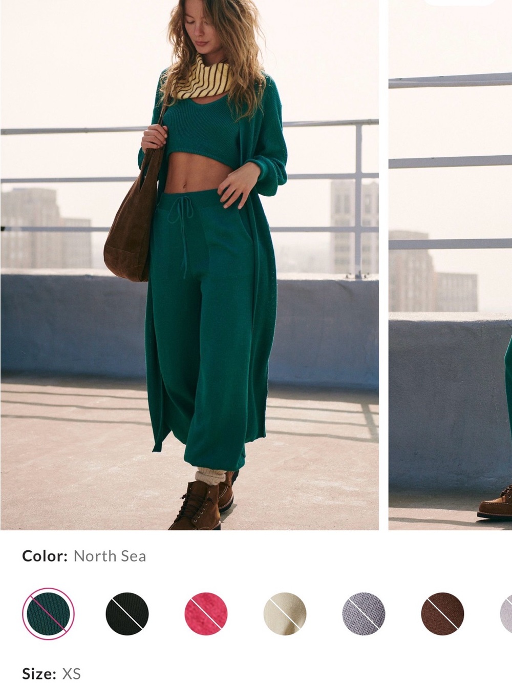 Free People North Sea Green Knit Cardigan & Lounge Set
